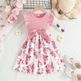 thumbnail image 1 of WOYY Little Girls Cotton Bowknot Ribbed Dress Ruffle Sleeves A Line Dress, Sizes 3-7, 1 of 6