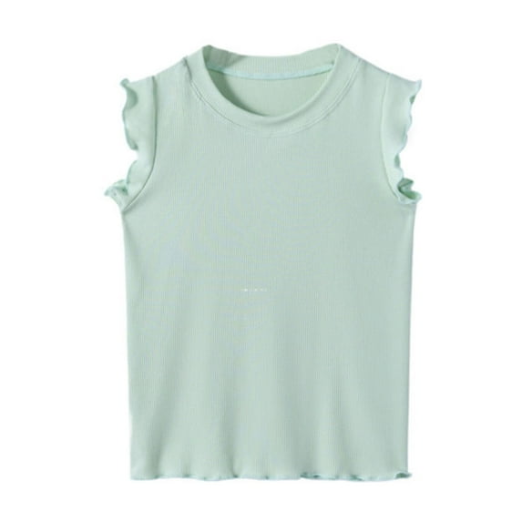 WOYY Little Girls Cotton Knit Tank Top Solid Color Sleeveless Top, Sizes 4-10