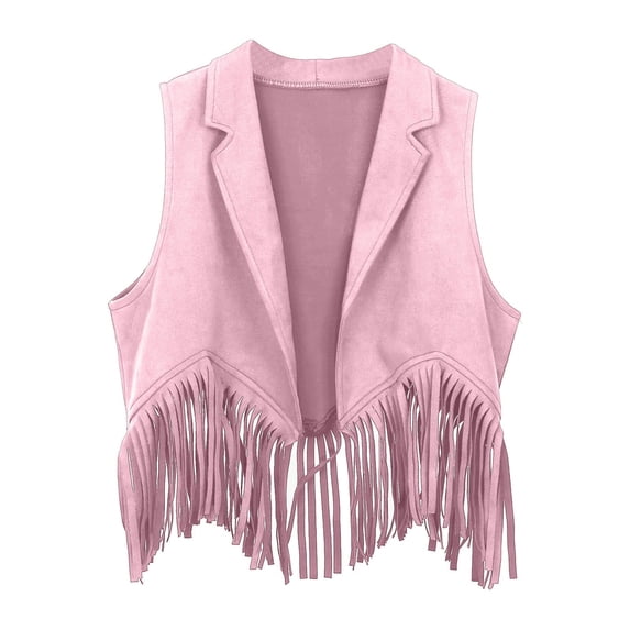 WOYY Little Girls Cowboy Open Front Fringe Vest Party Dress Up Tassel Waistcoat, Sizes 5-6Y