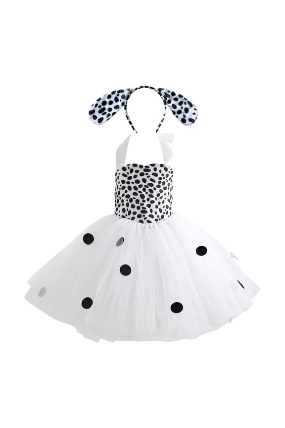 Little Girls Dalmatian Print Tutu Dress Halter Birthday Party Princess Dress with Headband