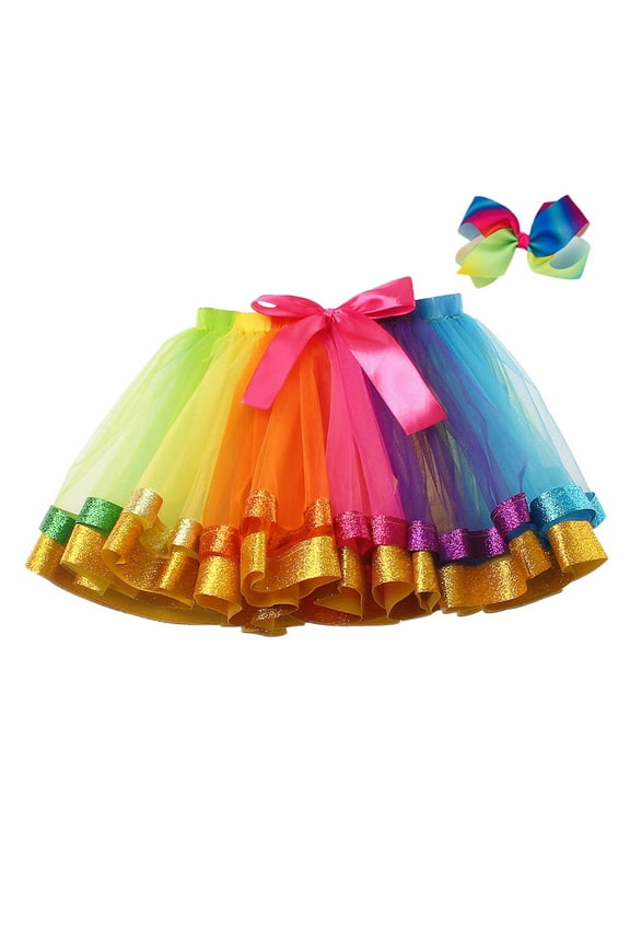 Little Girls Dance Party Tutu Skirt Pettiskirt Tulle Skirt with Bow, Sizes 2-11