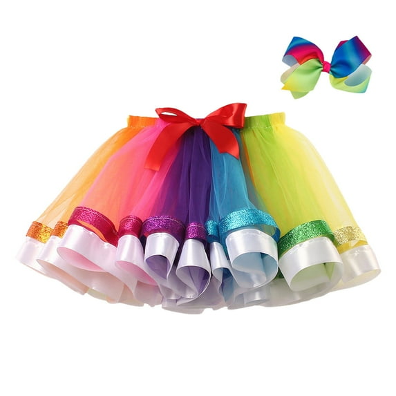 WOYY Little Girls Dance Party Tutu Skirt Pettiskirt Tulle Skirt with Bow, Sizes 2-11
