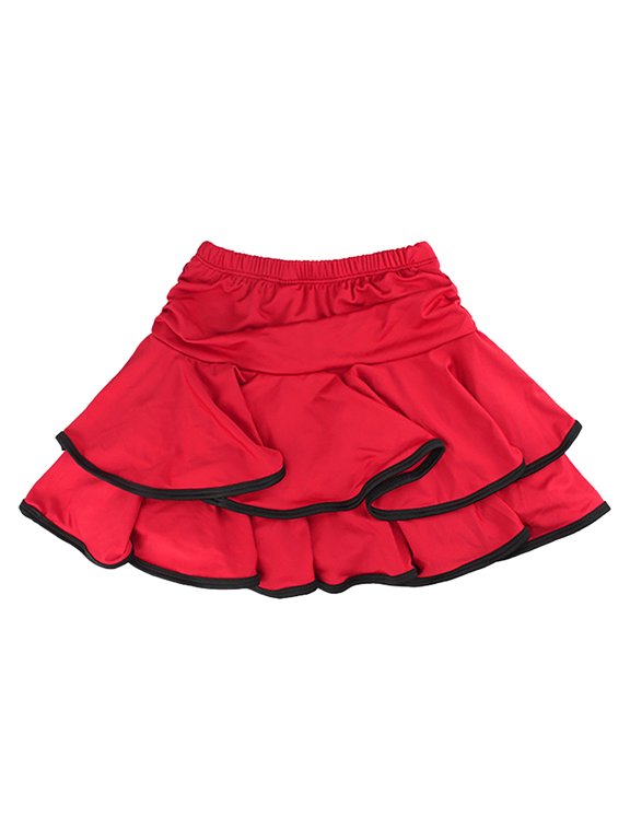 Little Girls Latin Tango Practice Skirt Athletic Layered Dance Skorts, Sizes 5-6