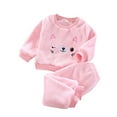 thumbnail image 1 of WOYY Little Girls Flannel Pajamas Cute Cat Embroidery Long Sleeve Top Pants PJs, 1 of 5
