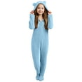 thumbnail image 1 of WOYY Little Girls Footed Onesie Flannel Footie Solid Hooded Jumpsuit, Sizes 5-6, 1 of 3