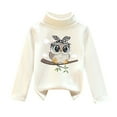 thumbnail image 1 of WOYY Little Girls Fleece Pullover Cute Owl Print High Neck Warm T-Shirt, Sizes 6-7, 1 of 2