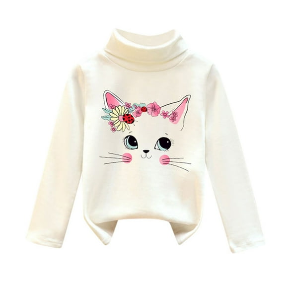 WOYY Little Girls Turtleneck Pullover Sweater Cute Thermal Shirt, Sizes 5-6