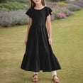 thumbnail image 1 of WOYY Little Girls Flutter Sleeve Tiered Dress Solid Color Casual Long Dress, Sizes 6-13, 1 of 5