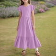 thumbnail image 1 of WOYY Little Girls Flutter Sleeve Tiered Dress Solid Color Casual Long Dress, Sizes 6-13, 1 of 5