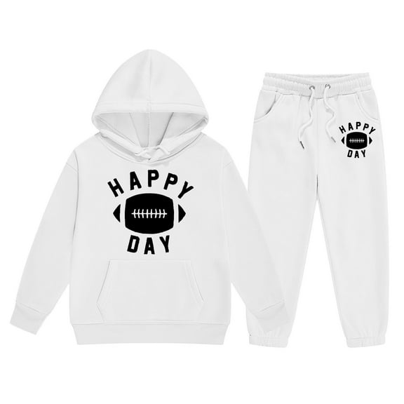 WOYY Little Girls Football Graphic Hoodie Sweatpants Tracksuit Casual Sweatsuit, Sizes 5-6