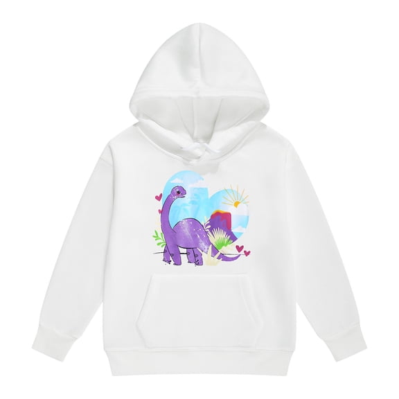 WOYY Little Girls Hoodie Dinosaur Print Fleece Hooded Sweatshirt Long Sleeve Pullover