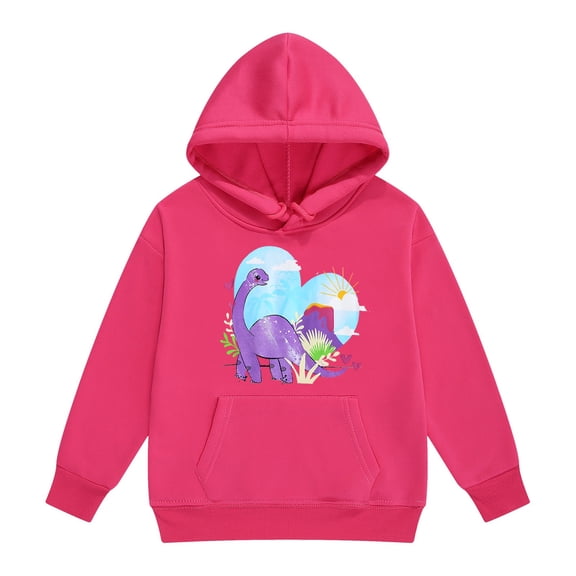 WOYY Little Girls Hoodie Dinosaur Print Hooded Sweatshirt Long Sleeve Pullover