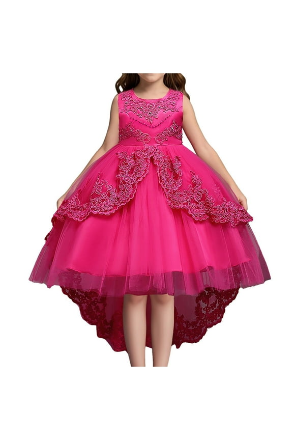 Little Girls Lace Sleeveless Wedding Dress Pageant Birthday Party Gown, Sizes 6-7
