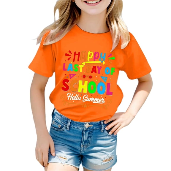 WOYY Little Girls Last Day of School Shirt Letter Print Short Sleeve Summer Tee Shirt