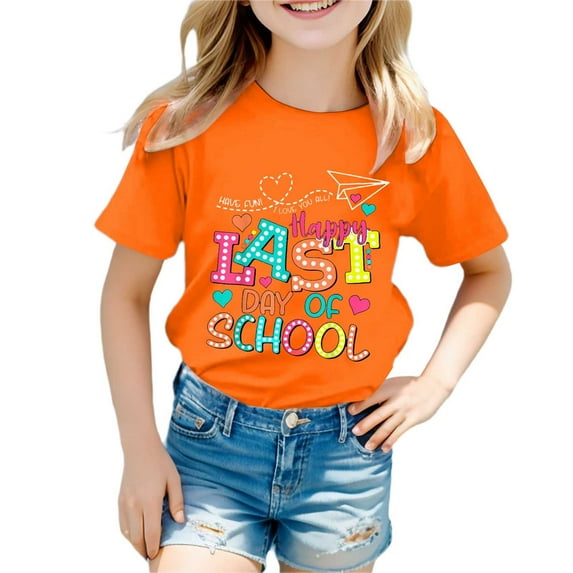WOYY Little Girls Last Day of School Tshirt Letter Print Short Sleeve Loose Soft T Shirt
