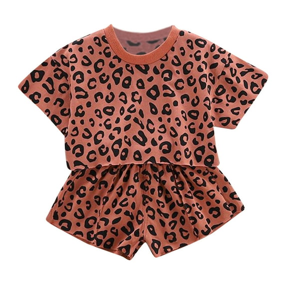 WOYY Little Girls Leopard Summer Clothes Set T Shirt & Shorts 2Pcs Outfits, Sizes 5-6Y