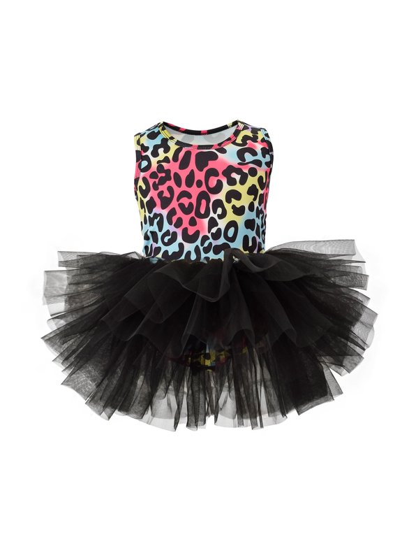 Little Girls Leopard Tutu Dress Cute Sleeveless Ballet Dance Performance Dress