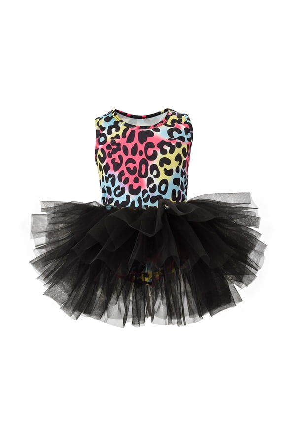 Little Girls Leopard Tutu Dress Cute Sleeveless Ballet Dance Performance Dress