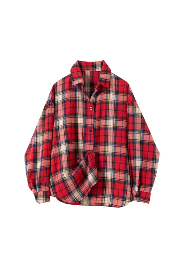 Little Girls Long Sleeve Plaid Shirt Spring Fall Long Button Up Shirt, Sizes 5-6