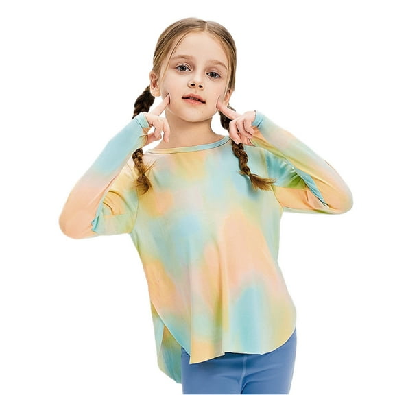 WOYY Little Girls Long Sleeve Sports Active T-Shirt Breathable Tee T Shirt, Sizes 5-16