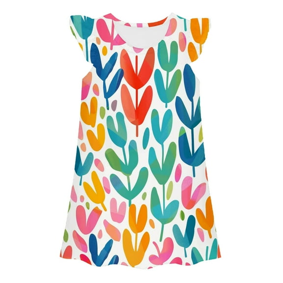 WOYY Little Girls Nightgown Hearts Print Sleeveless Nightdress Sleepwear, Sizes 3-10