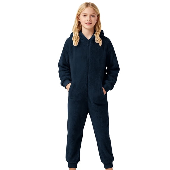 WOYY Little Girls Onesies Soft Hooded Jumpsuit Zipper One-Piece Romper, Sizes 5-6