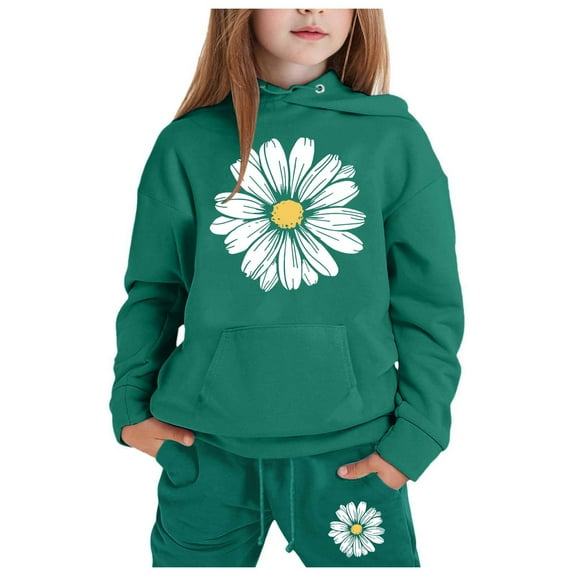 WOYY Little Girls Outfits Flower Print Hoodie Jogger Pants Sweatsuits, Sizes 6-7