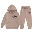 thumbnail image 1 of WOYY Little Girls Outfits Heart Print Hoodie Sweatpants Casual Clothes Set, Sizes 6-7, 1 of 3