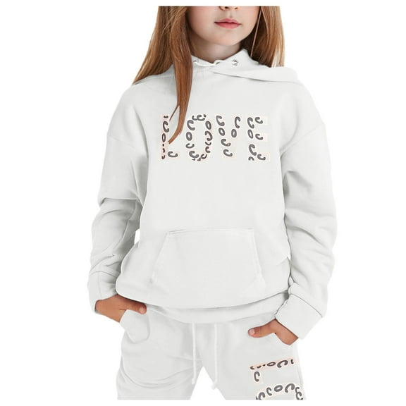 WOYY Little Girls Outfits Letter Print Long Sleeve Hoodie Joggers Set, Sizes 6-7