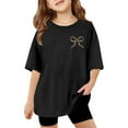thumbnail image 1 of WOYY Little Girls Oversized T Shirt Bow Print Breathable Short Sleeve T-Shirt, Sizes 5-6, 1 of 5