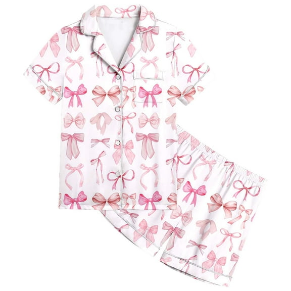 WOYY Little Girls Pajama Sets Bow Print Kids Sleepwear Outfits, 2-Piece, Sizes 2-13T