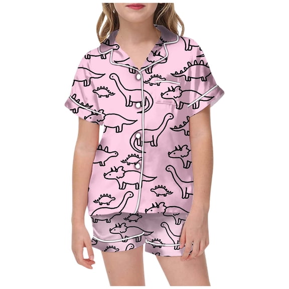 WOYY Little Girls Pajama Sets Dinosaur Print Snug-Fit Sleepwear Sets,2-Piece,Sizes 2-13T