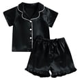 thumbnail image 1 of WOYY Little Girls Pajamas Silk Satin Short Sleeve Button Shirt Shorts Sleepwear, Sizes 2-13, 1 of 3