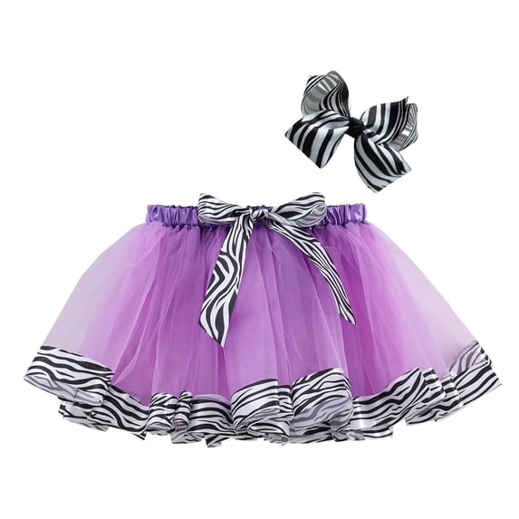 WOYY Little Girls Party Zebra Tutu Skirt Bow Layered Tulle Skirt with Headband, Sizes 4-6