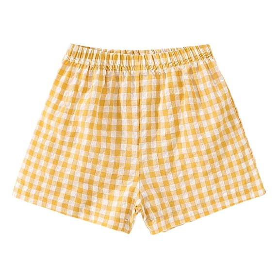 WOYY Little Girls Plaid Casual Shorts Beach Cotton Pull On Gingham Shorts for Kids, Yellow