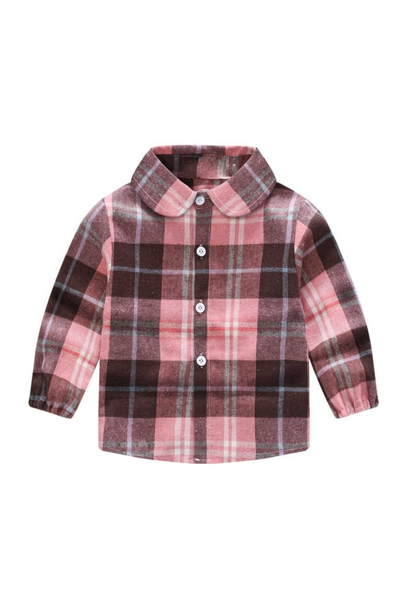 Little Girls Plaid Long Sleeve Shirt Unisex Casual Button Down Shirt, Sizes 1-6