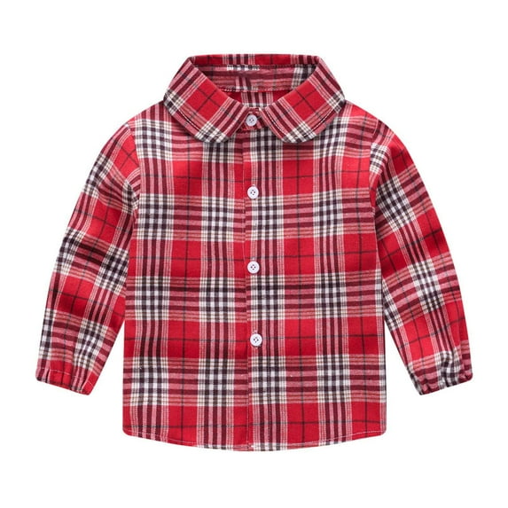 WOYY Little Girls Plaid Long Sleeve Shirt Unisex Casual Button Down Shirt, Sizes 1-6