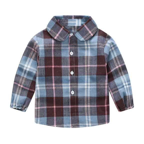 WOYY Little Girls Plaid Long Sleeve Shirt Unisex Casual Button Down Shirt, Sizes 1-6