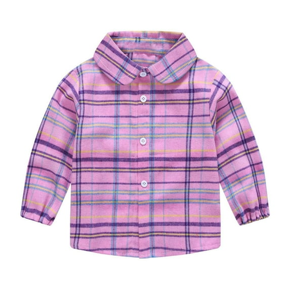 WOYY Little Girls Plaid Long Sleeve Shirt Unisex Casual Button Down Shirt, Sizes 1-6