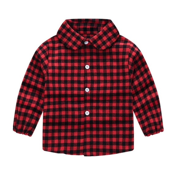 WOYY Little Girls Plaid Long Sleeve Shirt Unisex Casual Button Down Shirt, Sizes 1-6