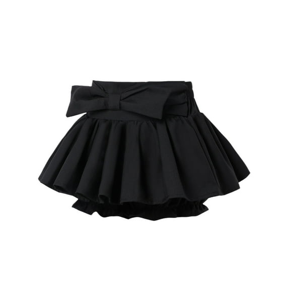 WOYY Little Girls Pleated Skirt Solid Color Bow A-Line Skirt Active Skort, Sizes 1-12
