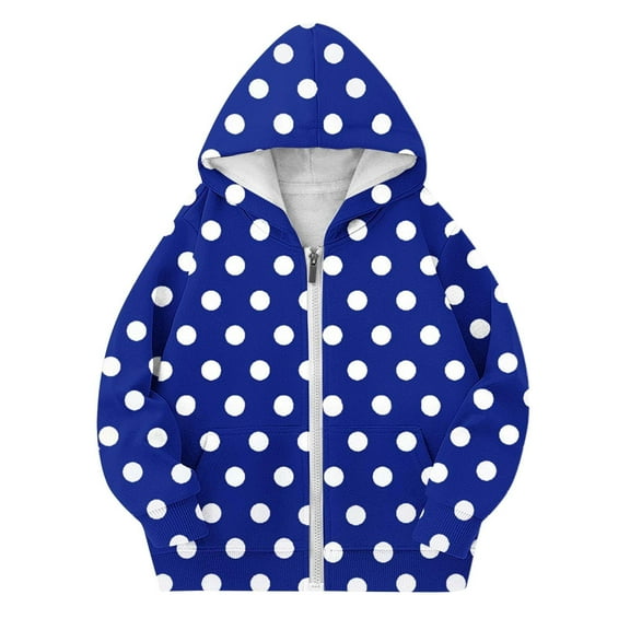 WOYY Little Girls Polka Dots Zip Up Hoodie Casual Hooded Sweatshirt Jacket, Sizes 6-7