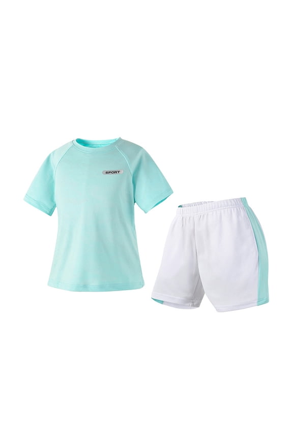 Little Girls Quick Drying Athletic Tracksuit Short Sleeve T Shirt Shorts Outfits, Sizes 6-7Y