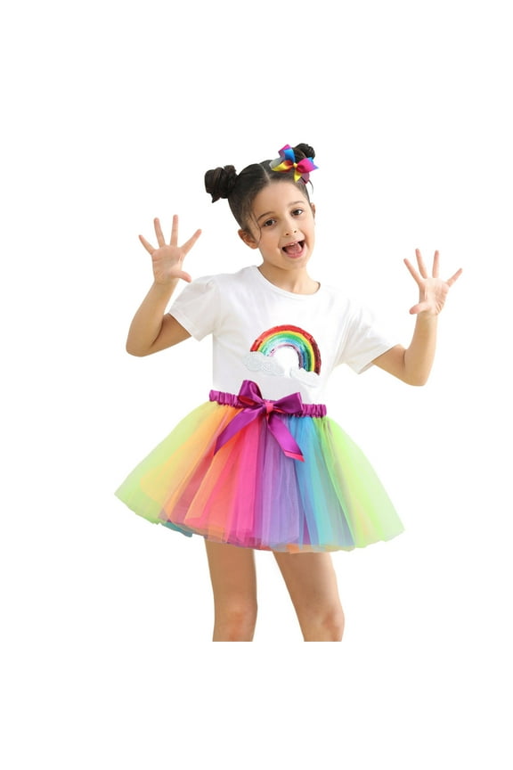 Little Girls Rainbow Colorful Ballet Dance Performance Tutu Skirt, Sizes 2-11