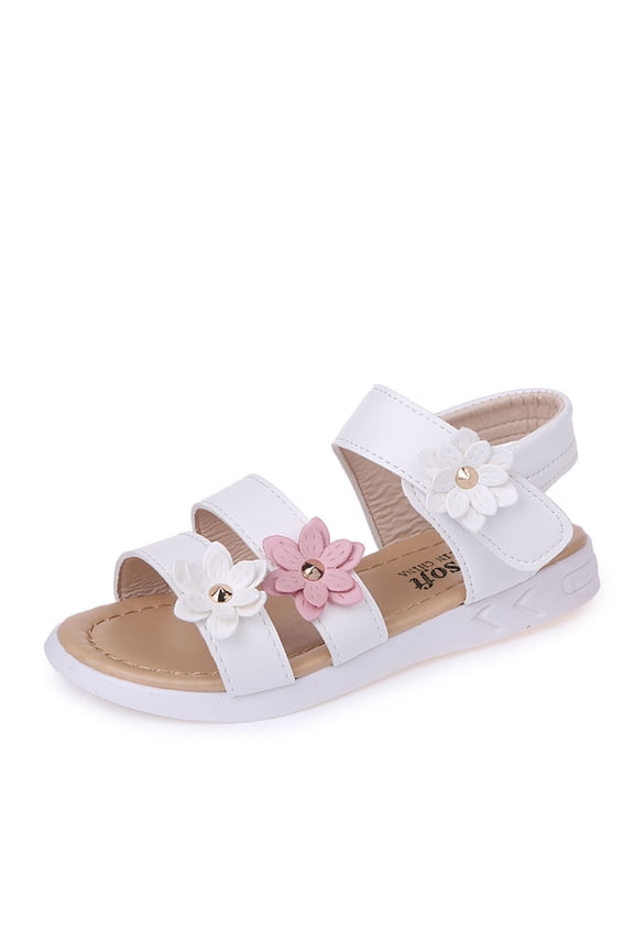 Little Girls Rubber Sole Flower Sandals Kids Hook Loop Beach Shoes
