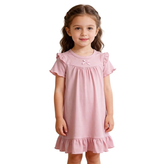WOYY Little Girls Ruffle Short Sleeve Nightgown Breathable Sleep Dress Soft Sleepshirt