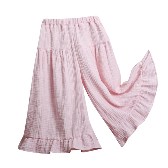 WOYY Little Girls Ruffle Wide Leg Pants Casual Lightweight High Rise Pull-On Flowy Pants