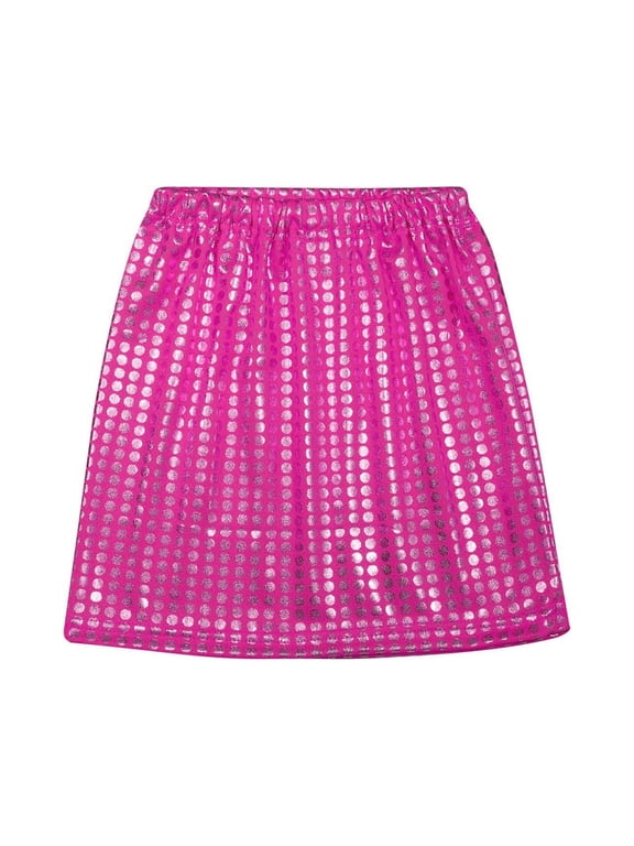 Little Girls Sequin Performance Dance Skirt Elastic Waist A Line Skirt, Sizes 3-14