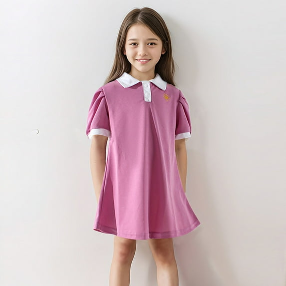 WOYY Little Girls Short Sleeve Polo Dress Summer Casual Dress, Sizes 1-9
