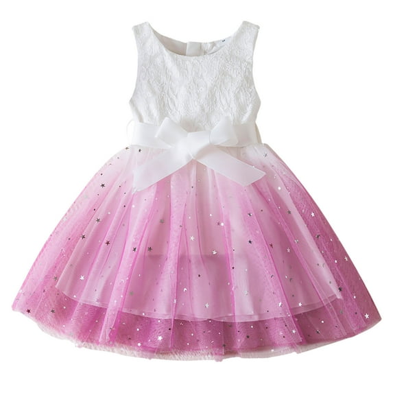 WOYY Little Girls Sleeveless Bowknot Mesh Dress Sparkly Sequin Summer Dress, Sizes 2-7